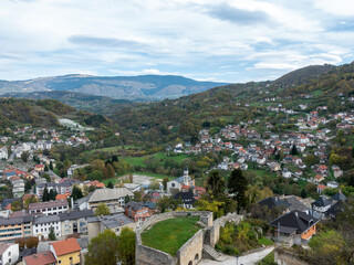 Fototapeta premium Panoramic view from the old fortress of the city Jajce in Bosnia and Herzegovina