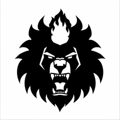Fototapeta premium Bold black lion head with fiery mane logo design on white background