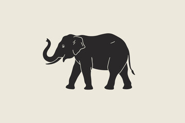 Obraz premium Black elephant silhouette walking on a light beige background
