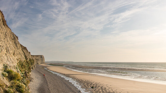 Falaises de craie et plage de sable: paysage du cap Blanc-Nez &agrave; Escalles dans le Nord de la France dans le Pas-de-Calais le long de la Manche