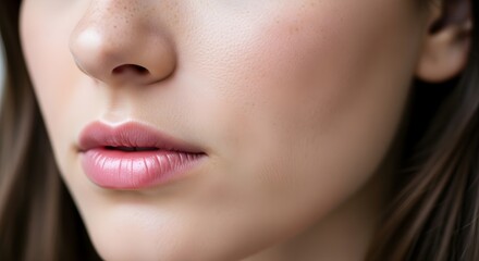 Fototapeta premium Close-up of woman's face with pink lips and nose