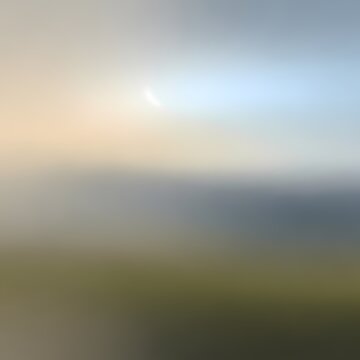 Abstract blurred landscape with a faint crescent shape in the sky, suggesting a serene natural scene.