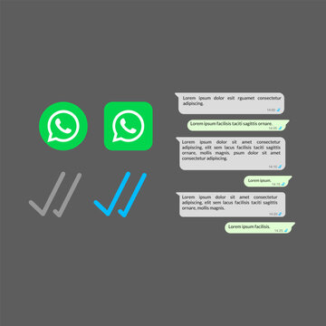 WhatsApp messaging interface with modern flat icons, green and gray instant communication chat bubbles, digital connection elements for mobile app design