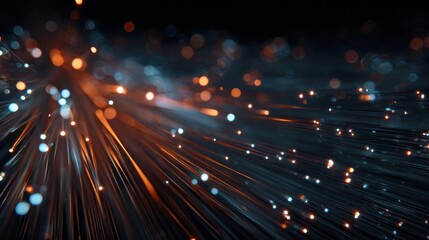 Fototapeta premium Fiber optic strands streaming light across dark background