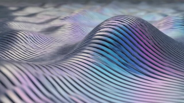 Abstract wavy iridescent metallic surface with flowing parallel lines