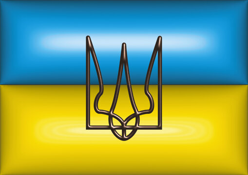 Ukrainian Tryzub National Symbol on Blue and Yellow Background