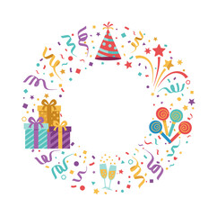 Obraz premium Circular border filled with festive symbols such as presents, ribbons, and candy, representing happiness and celebration