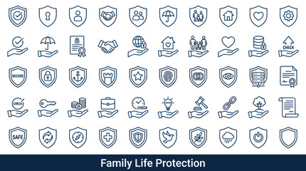 Financial safety symbols and long term protection elements associated with safeguarding human life and family wellbeing through