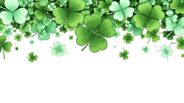 Fresh green clover leaves border isolated on pure white background