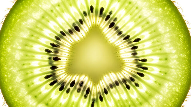 Macro detail of fresh green kiwi fruit slice with seeds