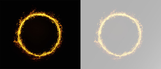 Fototapeta premium Burning fire circle flame ring with orange glowing energy and magic heat sparks for fantasy game vfx and cinematic portal design png