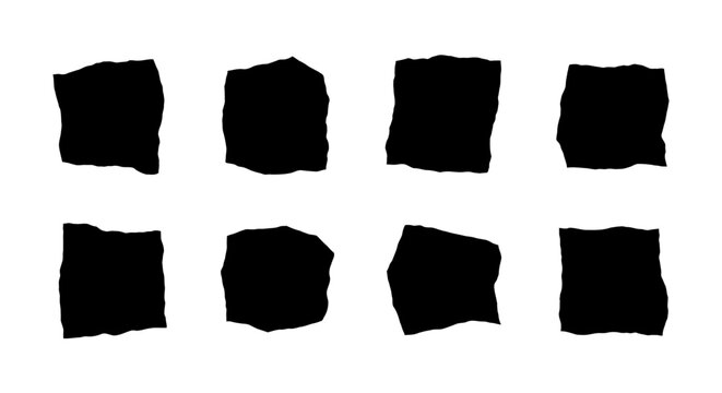 black abstract irregular shapes with rough edges arranged on a clean white background a versatile graphic design element and creative texture.
