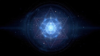 Obraz premium Sacred Geometry Merkaba Star in Cosmic Space with Blue Glow