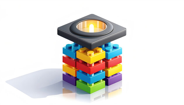 Creative Lego Brick Tower Illuminated by Light.