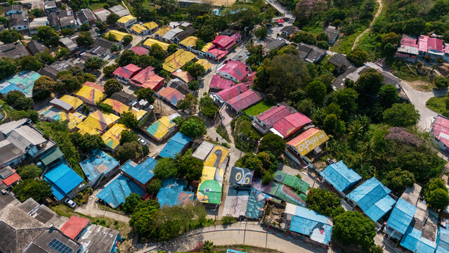 Aerial View of the Church of Usiacur&iacute; on Hilltop Surrounded by Colorful Town &ndash; Atl&aacute;ntico, Colombia