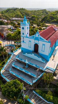 Aerial View of the Church of Usiacur&iacute; on Hilltop Surrounded by Colorful Town &ndash; Atl&aacute;ntico, Colombia