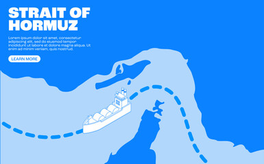 Strait of hormuz global oil shipping route with tanker cargo vessel and gulf map illustrating strategic energy trade corridor and maritime transport