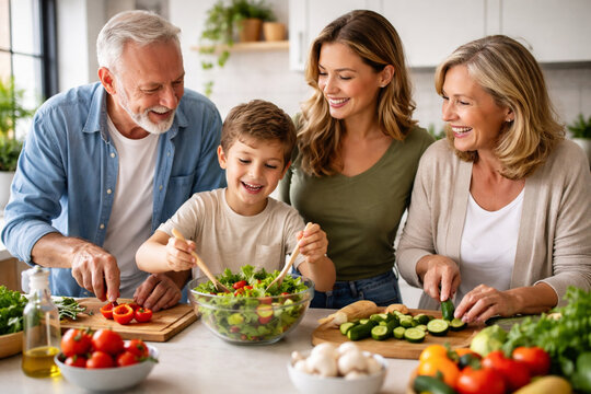 Pr&eacute;paration de repas en famille