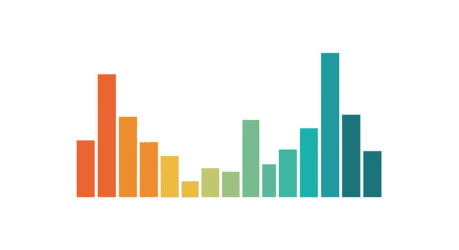 Colorful bar chart graphic illustrating data analysis, business growth, financial statistics, and progress visualization. Modern infographic design for reports and presentations.