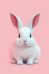 Obraz premium Cute white rabbit sits calmly on a soft pink background in a simple setting