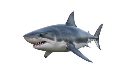 Fototapeta premium Great White Shark Swimming with Open Mouth and Sharp Teeth