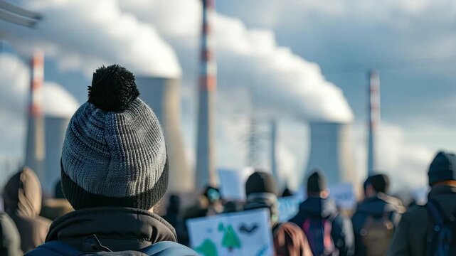Environmental activists protesting against climate change pollution