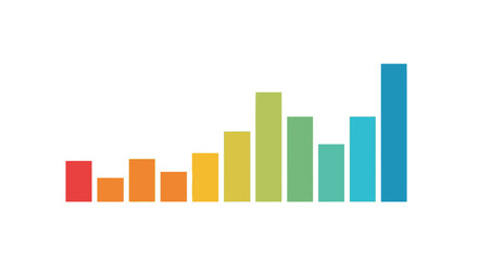 Fototapeta premium Vibrant colorful bar chart illustrating business growth, financial data analysis, market trends, and statistical progress on a clean white background, symbolizing success and development.