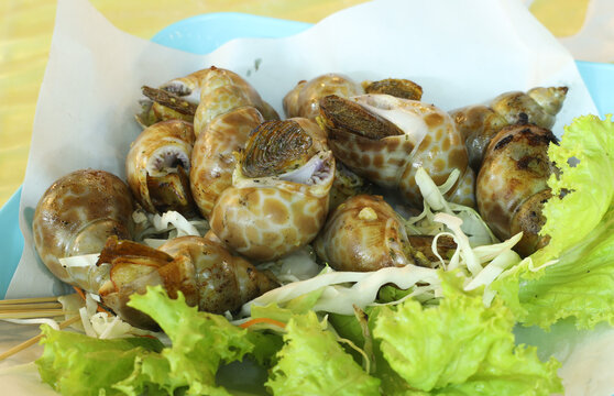 Grilled Spotted Babylonia Sea Snails with Fresh Vegetables