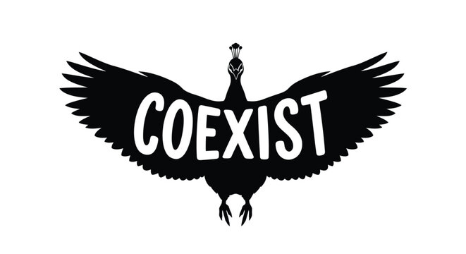 Black vector eagle icon with 'COEXIST' text