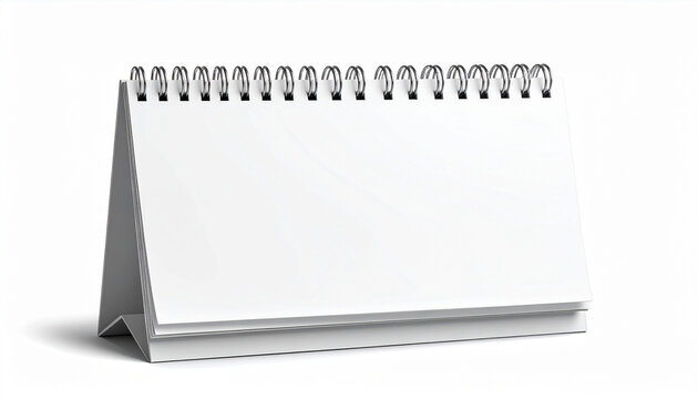 Blank desk calendar with spiral binding isolated on white background. Minimal office stationery concept ideal for planning, scheduling, time management, business organization and productivity themes.