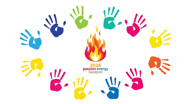 Set of 13 colorful handprint icons vector with flame logo