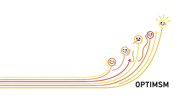 Vector illustration of optimism concept with 5 emoticons