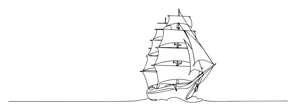 sailing ship line art with full sails