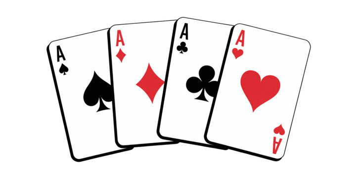 A set of four ace playing cards on transparent background