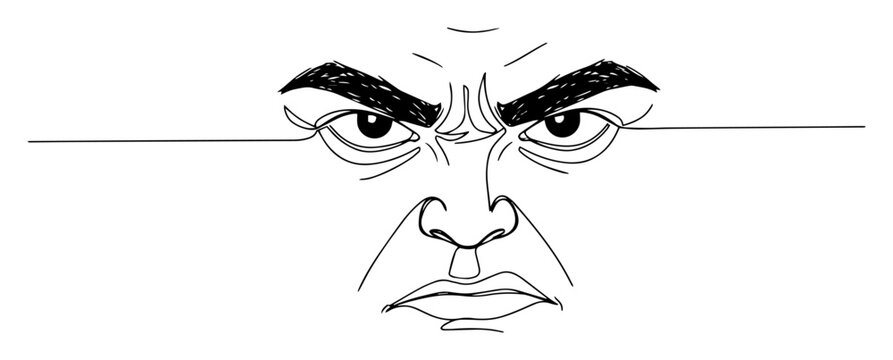 angry face close-up line art illustration