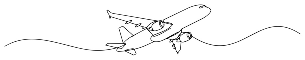 airplane flying in sky line art illustration © Wieslaw