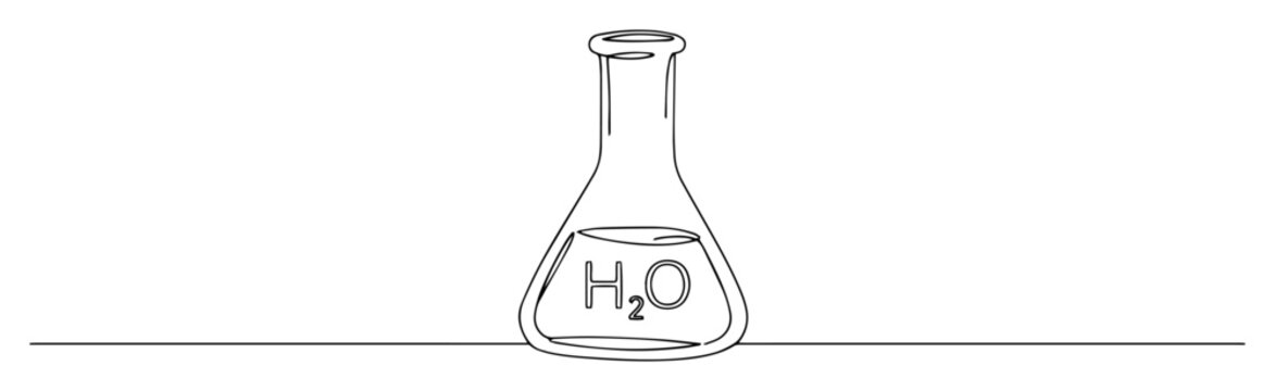erlenmeyer flask with h2o formula line drawing
