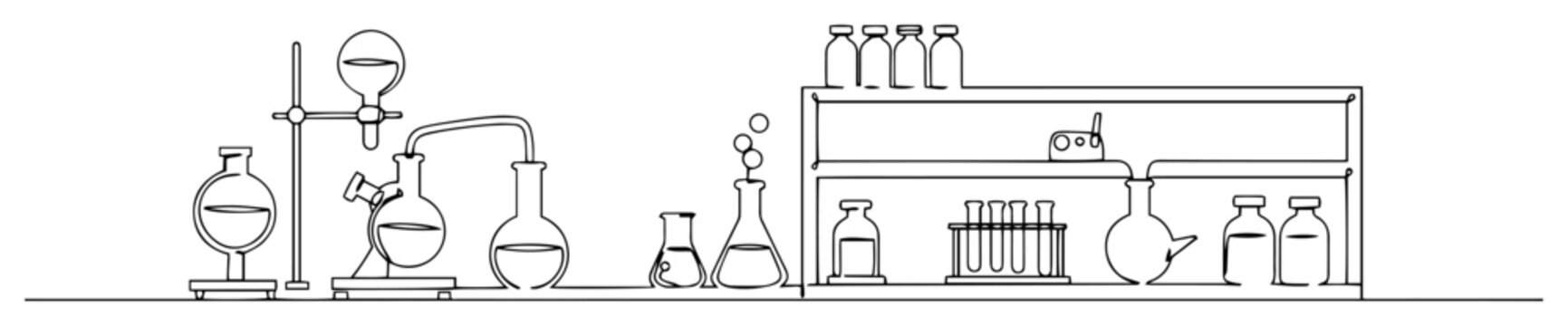 laboratory shelf with chemistry equipment