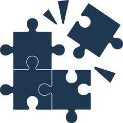 Dark Blue Puzzle Pieces Coming Together with Missing Piece and Gaps jigsaw connection