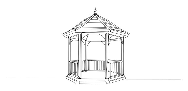 hexagonal wooden gazebo line vector art