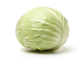 Fototapeta premium Fresh green cabbage head isolated on white background with crisp leaves and a compact texture