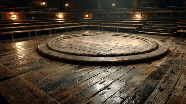 Empty sumo wrestling ring dohy arena spotlight images