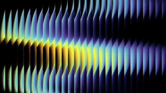 Abstract blue yellow neon wave pattern, vibrant spectrum gradient with ribbed distortion, glowing light motion, futuristic glossy texture, dynamic cyber design, modern technology background