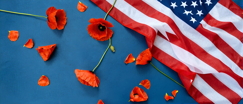 Poppies and American flag displayed for Memorial Day