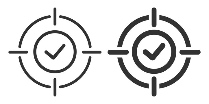 target and check icon symbol for approval and confirmation on transparent background