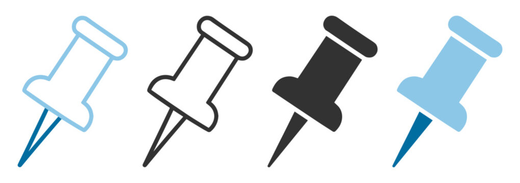 Push pin outline icon stationery office tool marking blue symbol on transparent background