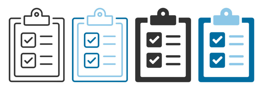 Checklist and clipboard icon set with tasks and check marks on transparent background