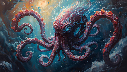Obraz premium Tentacled monster in a dark fantasy ocean scene