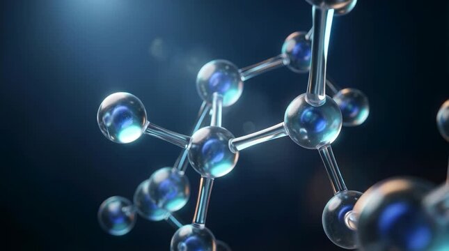 Glowing blue molecular structure dynamically rotating in dark scientific abstract motion video footage