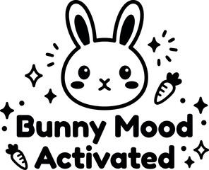 Obraz premium Cute black and white bunny face with cheeks and carrots cartoon style text bunny mood activated simple vector art design